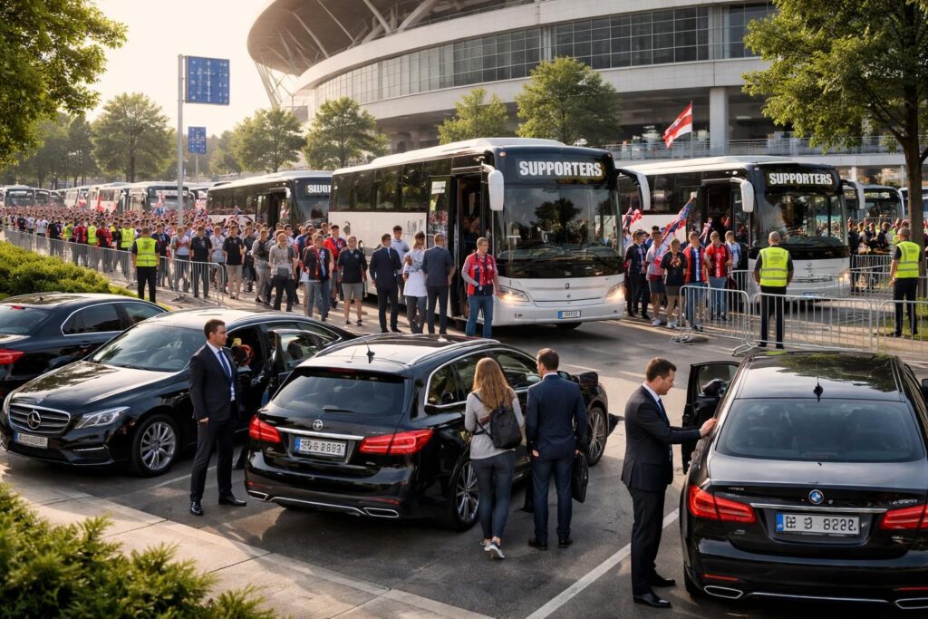 assurez vos déplacements vers les matchs de football en toute sécurité avec nos services de vtc et navettes dédiées, pratiques et fiables.